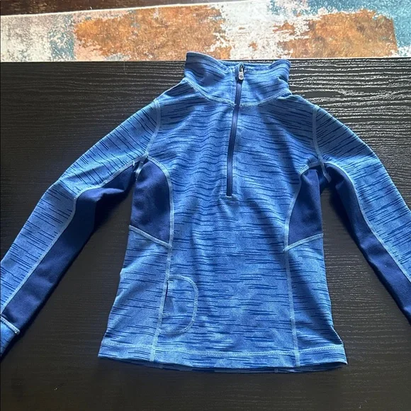 Zella Blue Striped Long sleeve Pullover Shirt with half zipper. - Picture 6 of 12